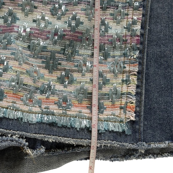 Ramy Brook Denim Wrap Skirt Flap Aztec Woven Panel Boho Sz 10 Bohemian western - Picture 9 of 9